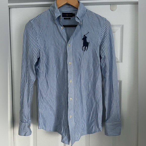 Ralph Lauren Tops - Ralph Lauren Knit Oxford Blue White Striped Size Small